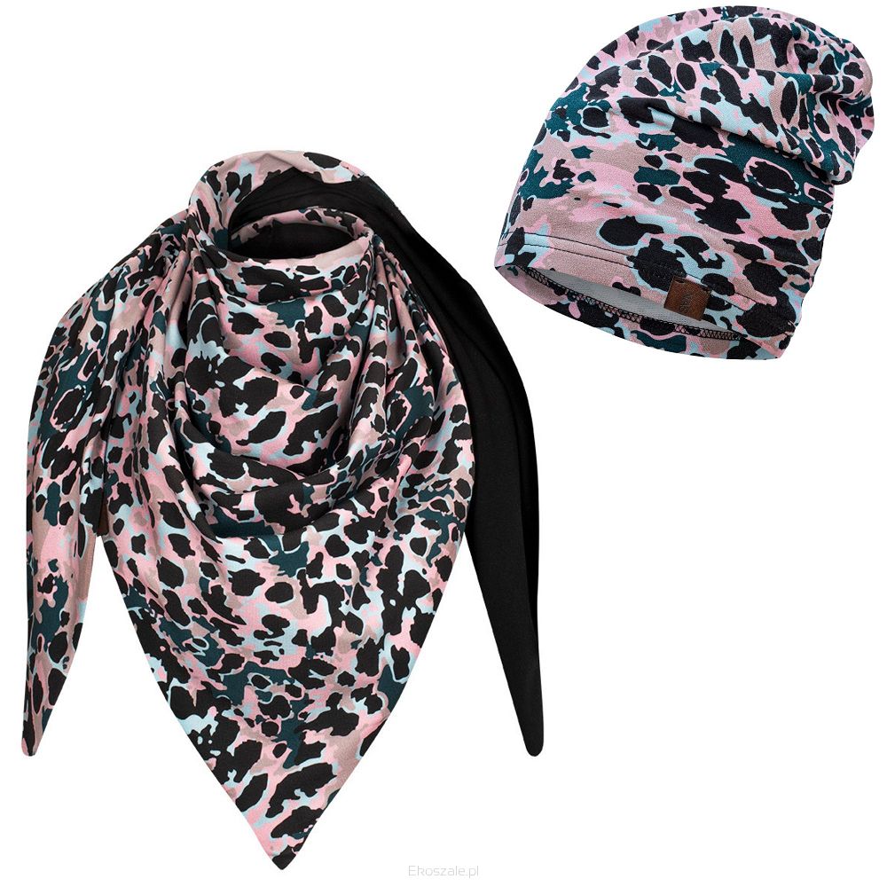 kolorowy komplet czapka + chusta produkt polski pastelowe różowa pantera