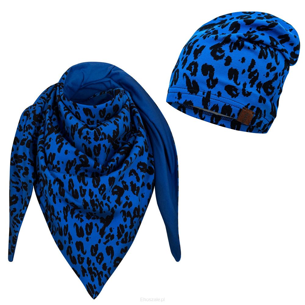 kolorowy komplet czapka + chusta produkt polski kobaltowa pantera