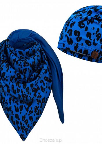 kolorowy komplet czapka + chusta produkt polski kobaltowa pantera