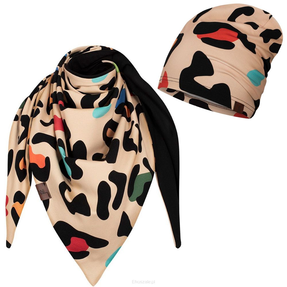 kolorowy komplet czapka + chusta produkt polski kolorowy gepard