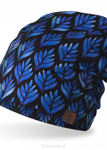 czapka bawełniana kobaltowe liście