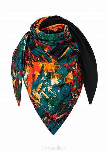 duża jesienna chusta dwustronna z bawełny wzór malarski